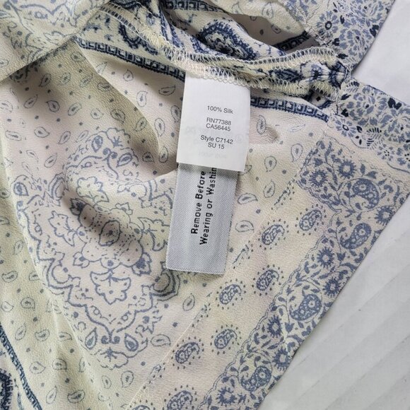 Madewell Blue & White Kyoto  Patchwork Paisley Design 100% Silk Blouse Size M - Picture 6 of 8